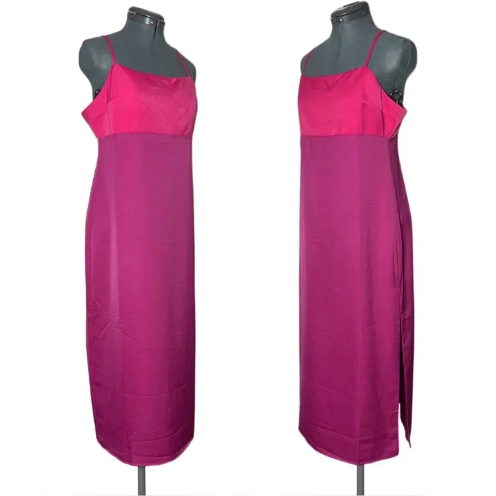 NWT Lulus Feeling Sensational Midi Dress Women's Large Color Block Pink/Magenta - Picture 2 of 16